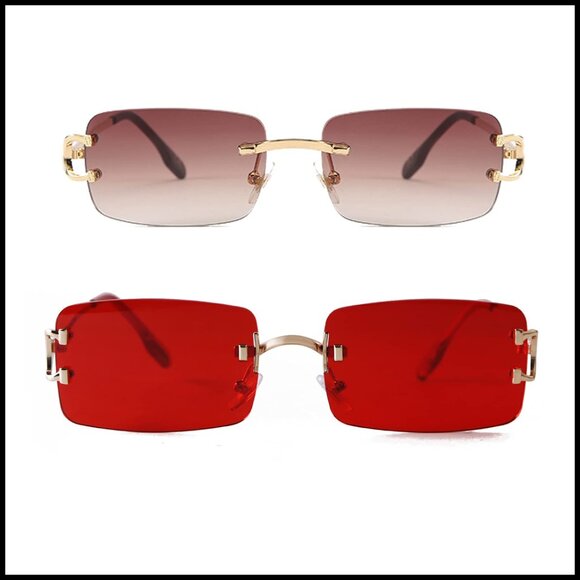 Vintage 90s Rimless Rectangle Sunglasses Frameless Retro Y2K Fashion main image 6